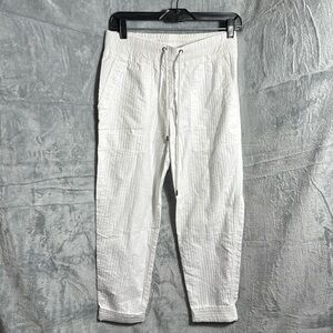 James Perse White Textured Drawstring Capris